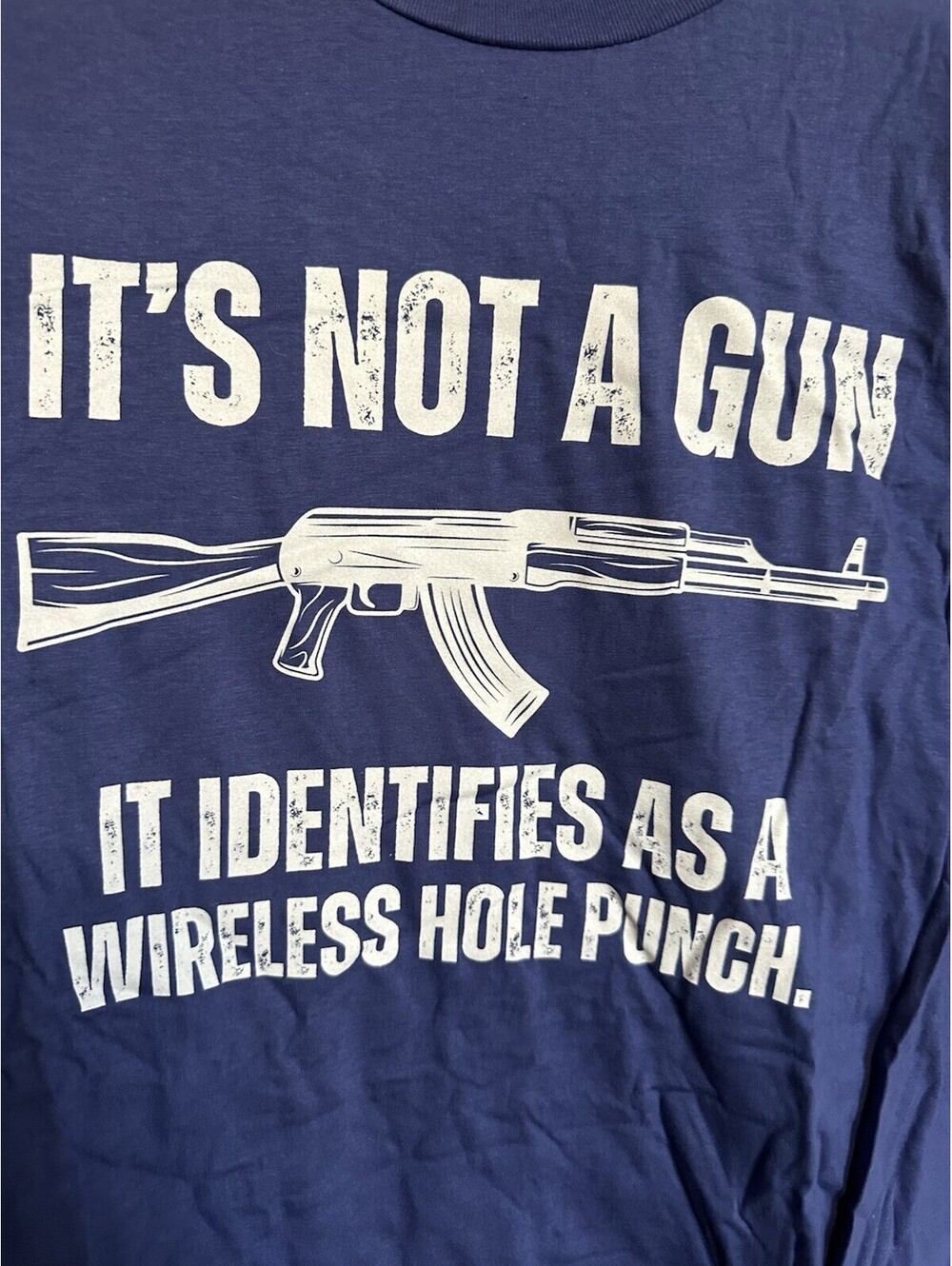 My Gun Identifies As As Wireless Hole Punch Funny Conservative Gun Tee 3XL Blue